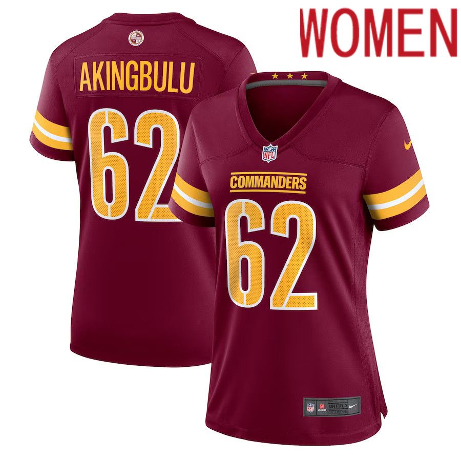 Women Washington Commanders 62 Alex Akingbulu Nike Burgundy Game Player NFL Jersey
